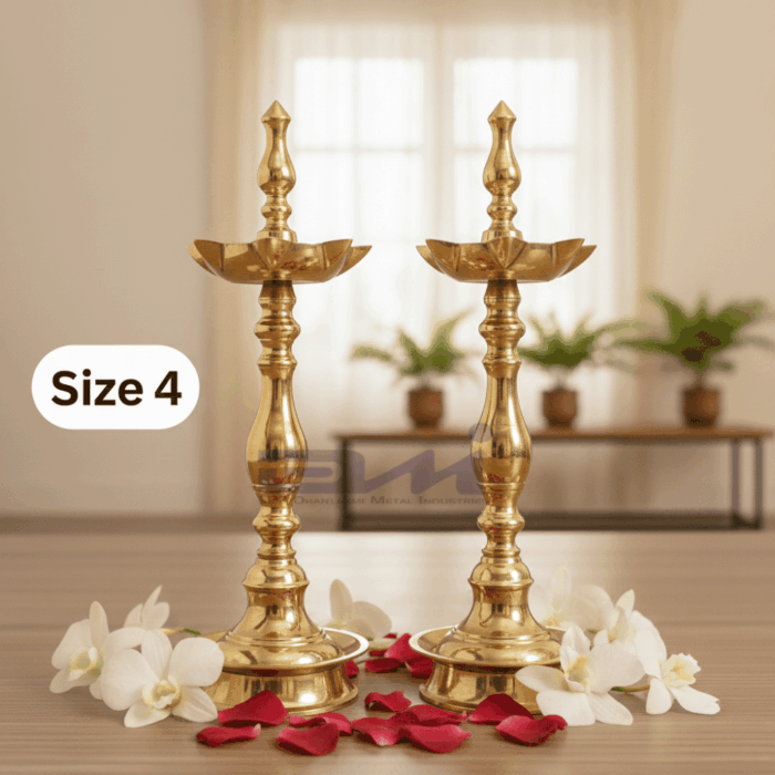 Paired, 7 Faced Brass Samai Kalash/Kalas Design & Plain Patten Stand (12 Inches) – Size No.4