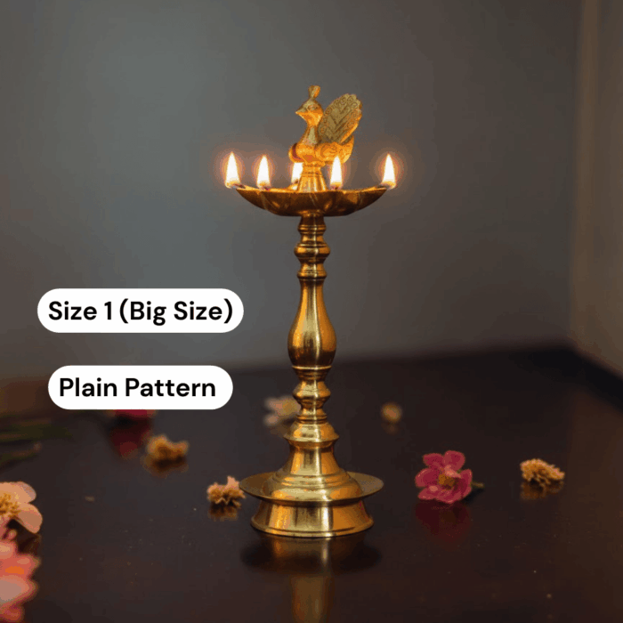 7 Faced Brass Mayur Design Samai / Peacock Design Samai (18 Inches, Plain Pattern) - Size No.1