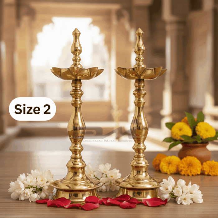 Paired, 7 Faced Brass Samai Kalash/Kalas Design & Plain Patten Stand (16 Inches) – Size No.2