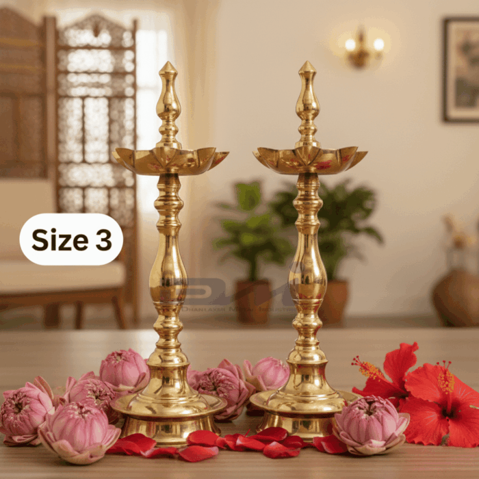 Paired, 7 Faced Brass Samai Kalash/Kalas Design & Plain Patten Stand (14 Inches) – Size No.3