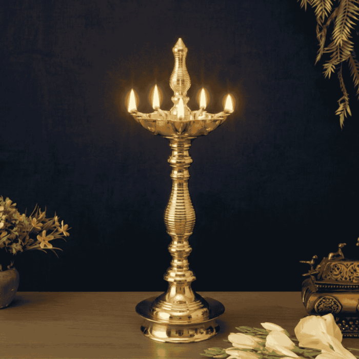 DMI Brass Samai with Kalas at Centre & Lined Stand