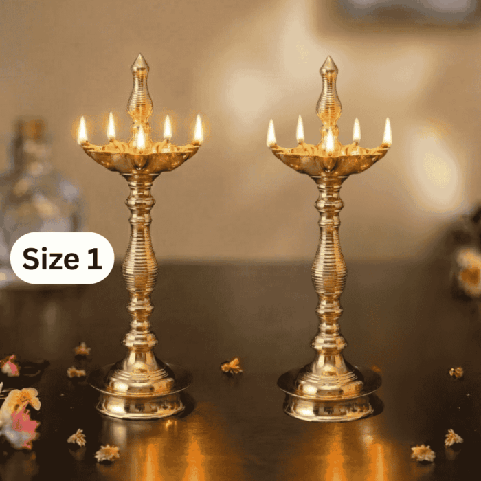 DMI Brass Samai with Kalas at Centre & Lined Stand - Pair