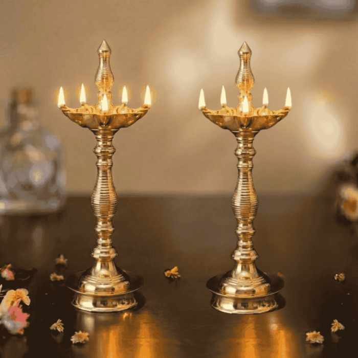 DMI Brass Samai with Kalas at Centre & Lined Stand - Pair