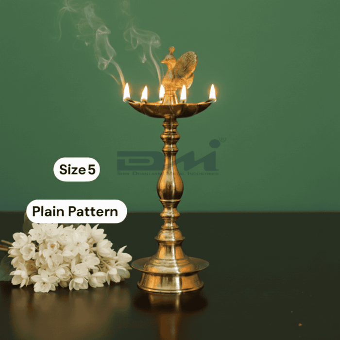 DMI 7 Faced Brass Mayur Design Samai / Peacock Design Samai (10 Inches, Plain Pattern) - (Size No.5 - Small Size)