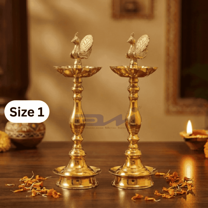 7 Faced Ethnic Brass Samai – Mayur Design at Centre (18 Inches) – Pair Sise No.1