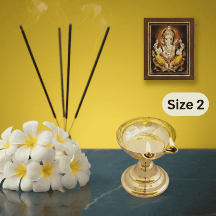 2 Faced Brass Dasara Panti with Stand/ Diya (4.5 Inches, 750 Grams gms Weight) Size No.2