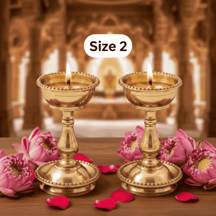 Brass Udupi Samai - Traditional Pooja Oil Lamp (5 Inches) - Pair Size No.2