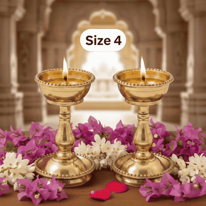 Brass Udupi Samai - Traditional Pooja Oil Lamp (4 Inches) - Pair Size No.4