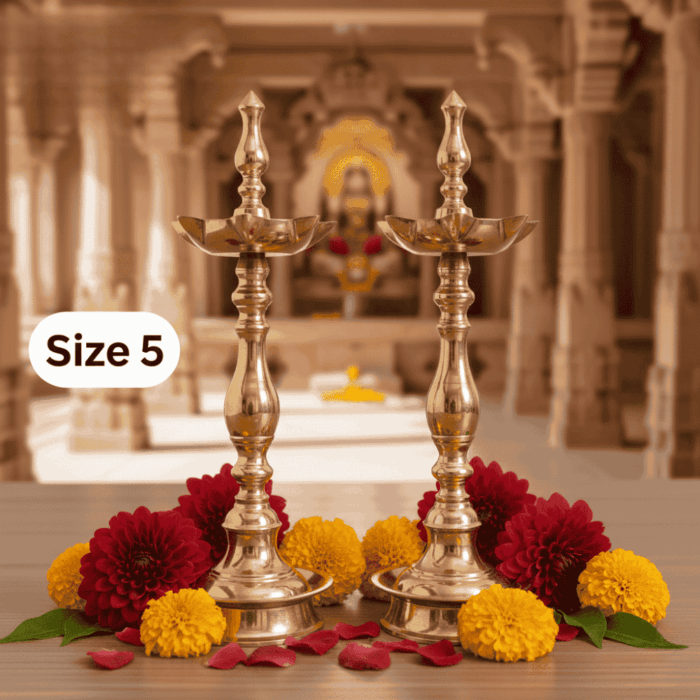 Paired, 7 Faced Brass Samai Kalash/Kalas Design & Plain Patten Stand (10 Inches) – Size No.5