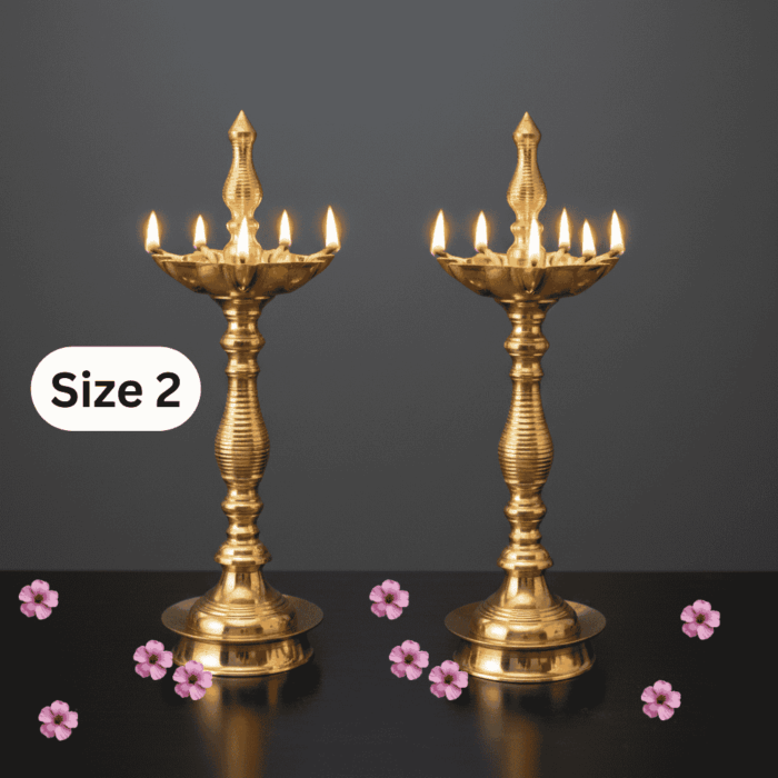 Size No.2 - DMI Brass Samai with Kalas at Centre & Lined Stand - Pair