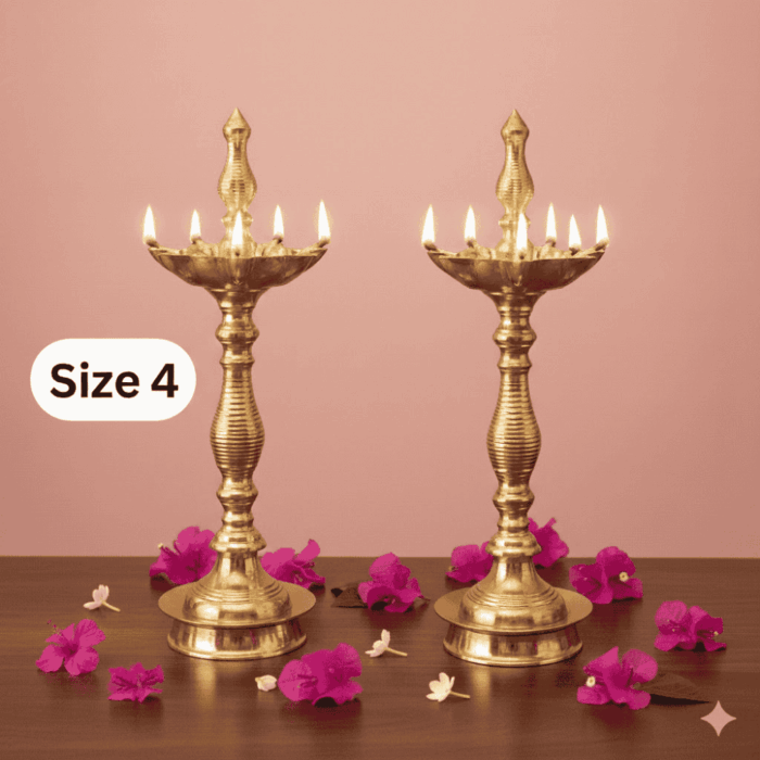 DMI Brass Samai with Kalas at Centre & Lined Stand - Pair Size No.4