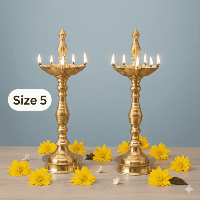 DMI Brass Samai with Kalas at Centre & Lined Stand - Pair Size No.5