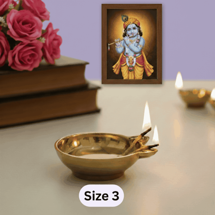 2-Faced Brass Dasara Panti / Brass Diya (130ml Oil Capacity, 300gm Weight) Size No.3