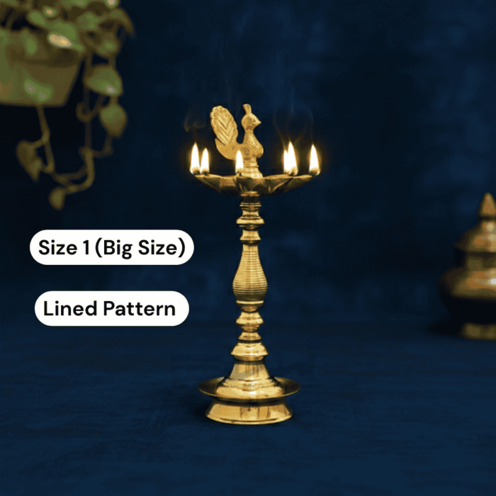 7 Faced Brass Mayur Design Samai / Peacock Design Samai (18 Inches, Lined Pattern) - Size No.1