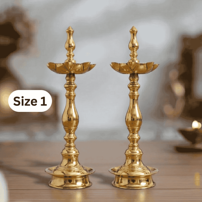 Paired, 7 Faced Brass Samai Kalash/Kalas Design & Plain Patten Stand (18 Inches) – Size No.1