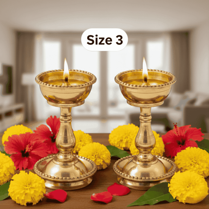 Brass Udupi Samai - Traditional Pooja Oil Lamp (4.5 Inches) - Pair Size No.3