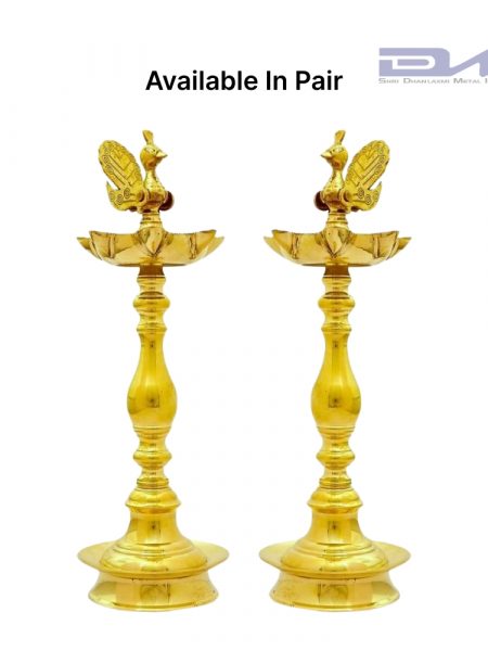 7 Faced Brass Samai Peacock Center Design Pair