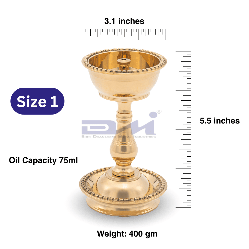 DMI's Brass Udupi Samai – Traditional Pooja Oil Lamp (5.5 Inches, 400gm Weight) Size No.1 (Big Size)
